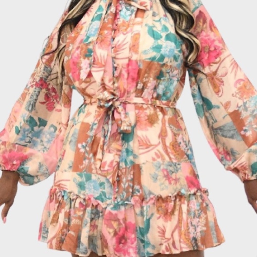 Floral Puff Sleeve Dress - Picture 2 of 2